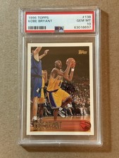 1996-97 Topps Kobe Bryant #138 (RC) PSA 10 Gem Mint Rookie Card LA Lakers. rookie card picture