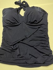 Women s Black Halter Tankini Swim Top 38B/C Underwire Ruched Tummy Control