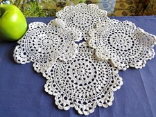 Set 4 Vintage Crochet White Cotton Lace Tea Doilies 6" Round Coasters