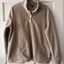 Eddie Bauer Women's Quarter Button Pullover Sweater Fleece Pumice Brown Sz Large