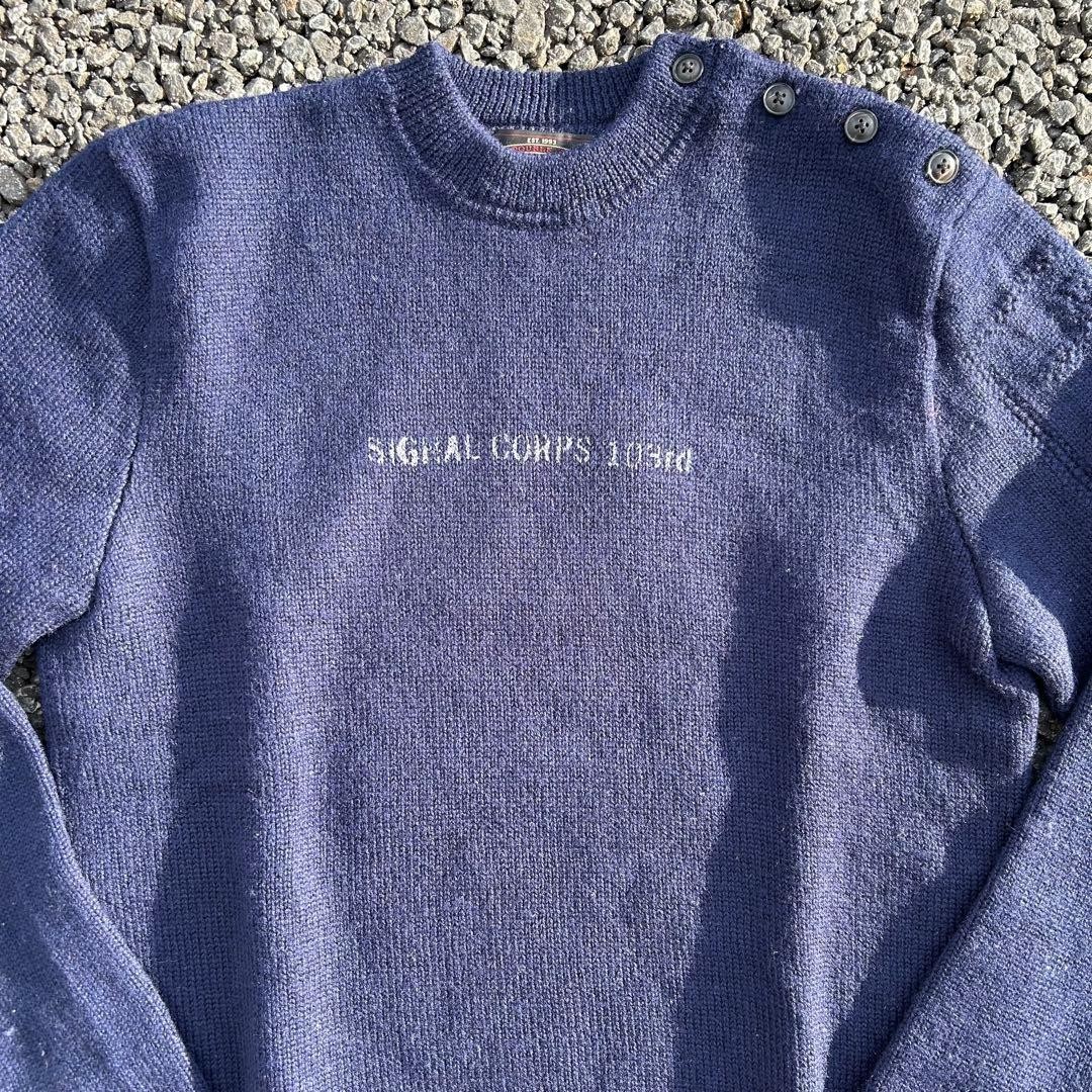 RALPH LAUREN RRL Military Wool Knit Navy Stencil Sweater size M