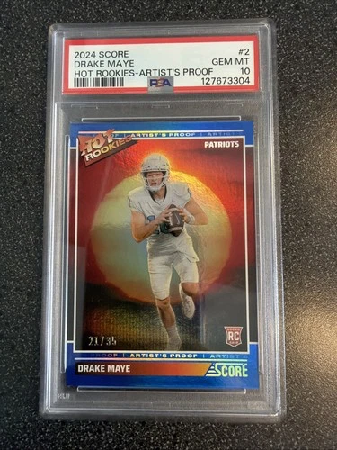 2024 Score - Hot Rookies Drake Maye #2 Artist's Proof /35 (RC) PSA 10 GEM MT
