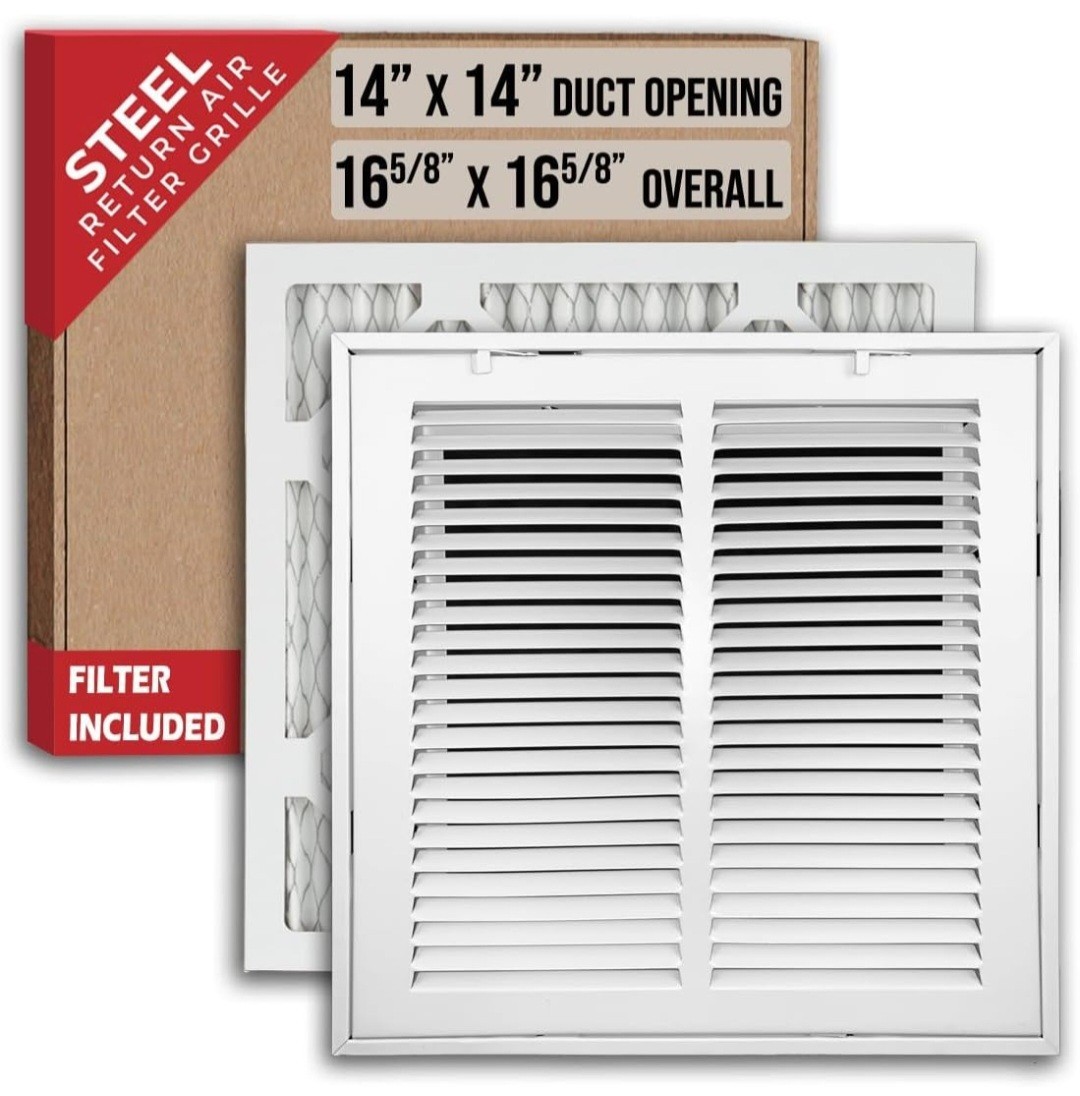 Fits 14x14 Duct Opening | Filter Included Steel Return Air Filter Grille by...
