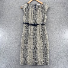 Calvin Klein Dress Womens 4 Ivory Animal Knit Bodycon Belted Sleeveless Career