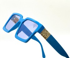 Blue Sunglasses Thick Frame Gold Accent Beach Shades Oversized Lentes Gafas New