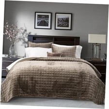 Luxury Velvet Quilt Set King Size King/Cal King 108" x 92" Mocha Brown