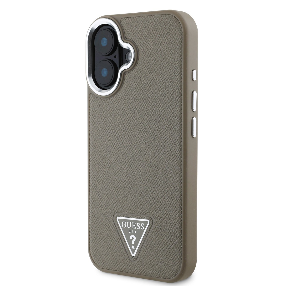 Coque iPhone 16 Guess antichoc noire effet rayé avec logo triangle - 3