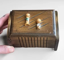 Japanese Kokeshi Doll Music Box VINTAGE 1960s Sankyo Hand Painted Wood 