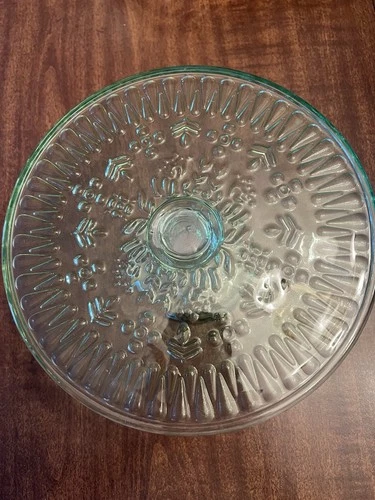 Vintage Green Depression Glass 9” Pedestal Cake Stand Embossed Design
