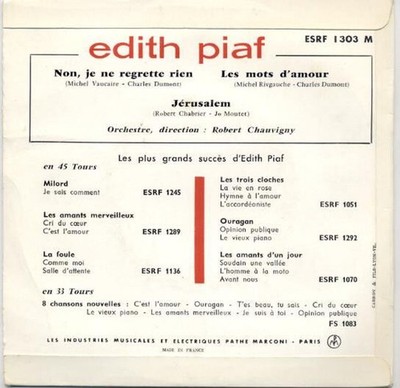 Non Je Ne Regrette Rien | Edith Piaf | Etat correct