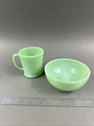 Vtg Green Jadeite Fire King Oven Ware D Handle Cup And Bowl