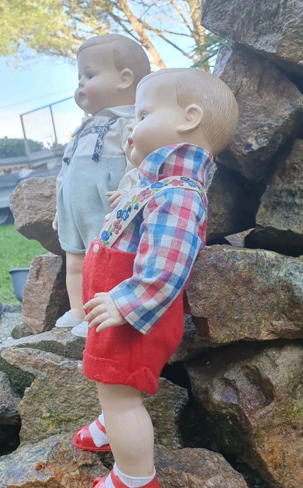 Petits garcons jumeaux en celluloïd Minerva Buschow und Beck 1920-30. -36 cm - Photo 2/4