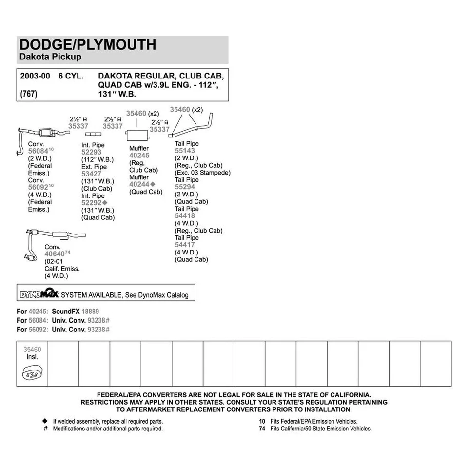 For Dodge Dakota 2000-2003 Walker 54417 Aluminized Steel Exhaust Tailpipe Foto 3 de 3