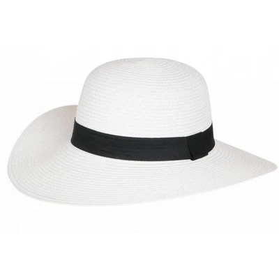 Chapeau Paille Femme Blanc Large Bord Capeline Eté Elégante Protection Soleil-T - Photo 1/4