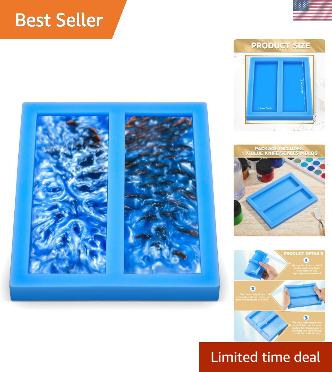 Blue Silicone Knife Mold for DIY Resin Crafts and Bottle Stoppers