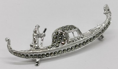 Vintage 1990er italienische Venedig Gondel Boot massiv 800 Silber 52 mm Damen Anstecknadel Brosche 4 g