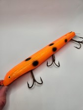 10" Suick Wood Unweighted Orange Black Dot Muskie Musky Jerkbait