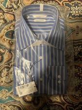 Suitsupply Shirt Mens Medium Bl/Wh Stripe Egyptian Cotton Slim Fit Long Sleeve