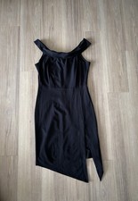 Parvenue Dress Black Off Shoulder Side Slit Sheath Women L 90s Party Office USA