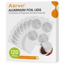 Aieve 120 Pcs Aluminum Foil Seal Lids for Reusable Nespresso Pods Vertuo Compati