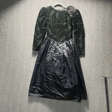 Vintage 80s Gunne Sax Dress Womens 6 Black Green Jessica McClintock Velvet