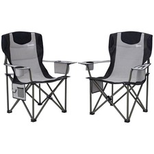 Outsunny Set of 2 Padded Folding Picnic Chairs with Cooler Bag, Grey