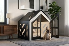 Modern Wood Dog/Pet Crate Furniture house w/Glass Door Indoor House size:Medium