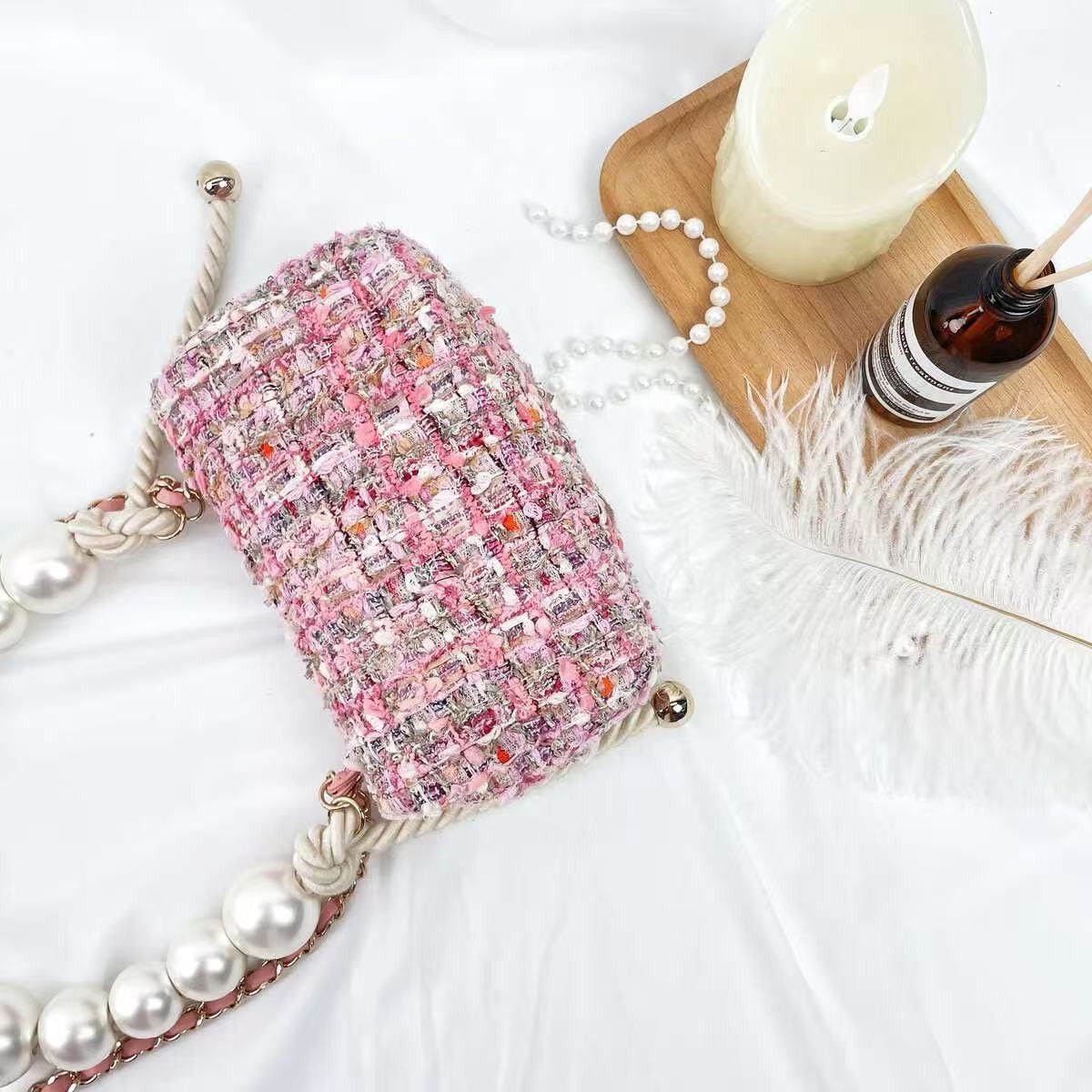 Chanel Tweed Flap Pearl Handle Small Pink Bag auth | eBay