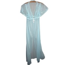 Vintage Spotlight Blue Sheer Lace Embroidered Empire Robe S Cottagecore Prairie