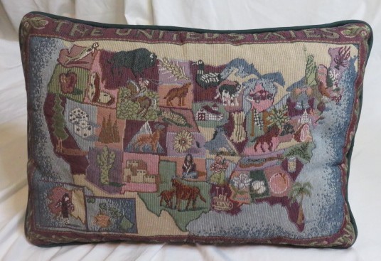 Vintage Tapestry USA Map Throw Pillow 12 (H) x 18 (L)