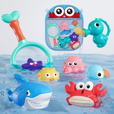 Mold Free Bath Toys for Toddlers, No Hole Baby Bath Toy Set with Storage Bag,...