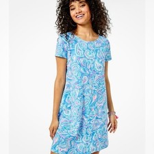 Lilly Pulitzer Kimi T Shirt Swing Dress in Zanzibar Blue Fish Kiss Size XXL