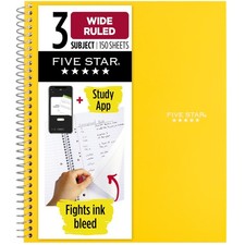 Five Star Spiral Notebook  Study App, 3 Subject, Wide Ruled Paper, 8 x 10-1/...