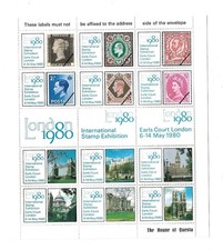 1980 International Stamp Exhibition stamp label sheet Earls Court, London
