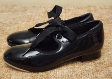 Weissman Girl's Black Patent Bow Lace Tap Dance Shoes Size 1A M