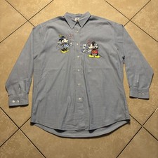 Vintage 90s Disney Button Up Shirt Large Pinstripe Mickey Minnie Embroidered VTG