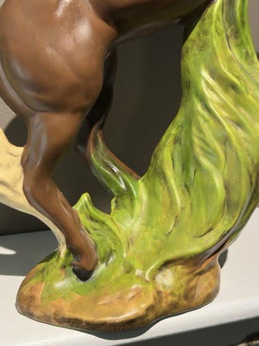 VTG Mid Century Slip Cast Handpainted Ceramic Rearing Up Horse Sculpture 16" - Picture 9 of 17