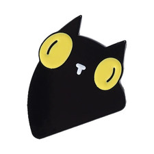 Curious Big Eyes Black Cat Cartoon Enamel Pin Cute Playful Tongue Out Brooches