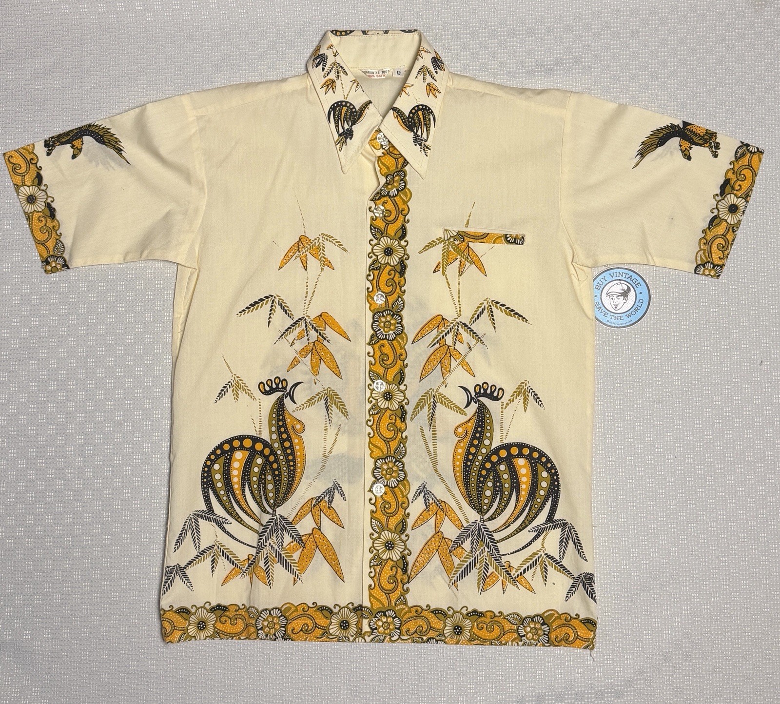 Vintage 50s Rayon Java Batik Shirt Pattern Button… - image 1