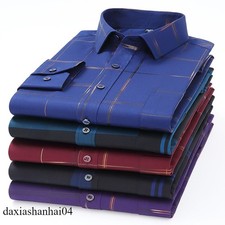 Men's Dress Shirts Formal No Ironing Elastic Long Sleeves Business Casual Shirts