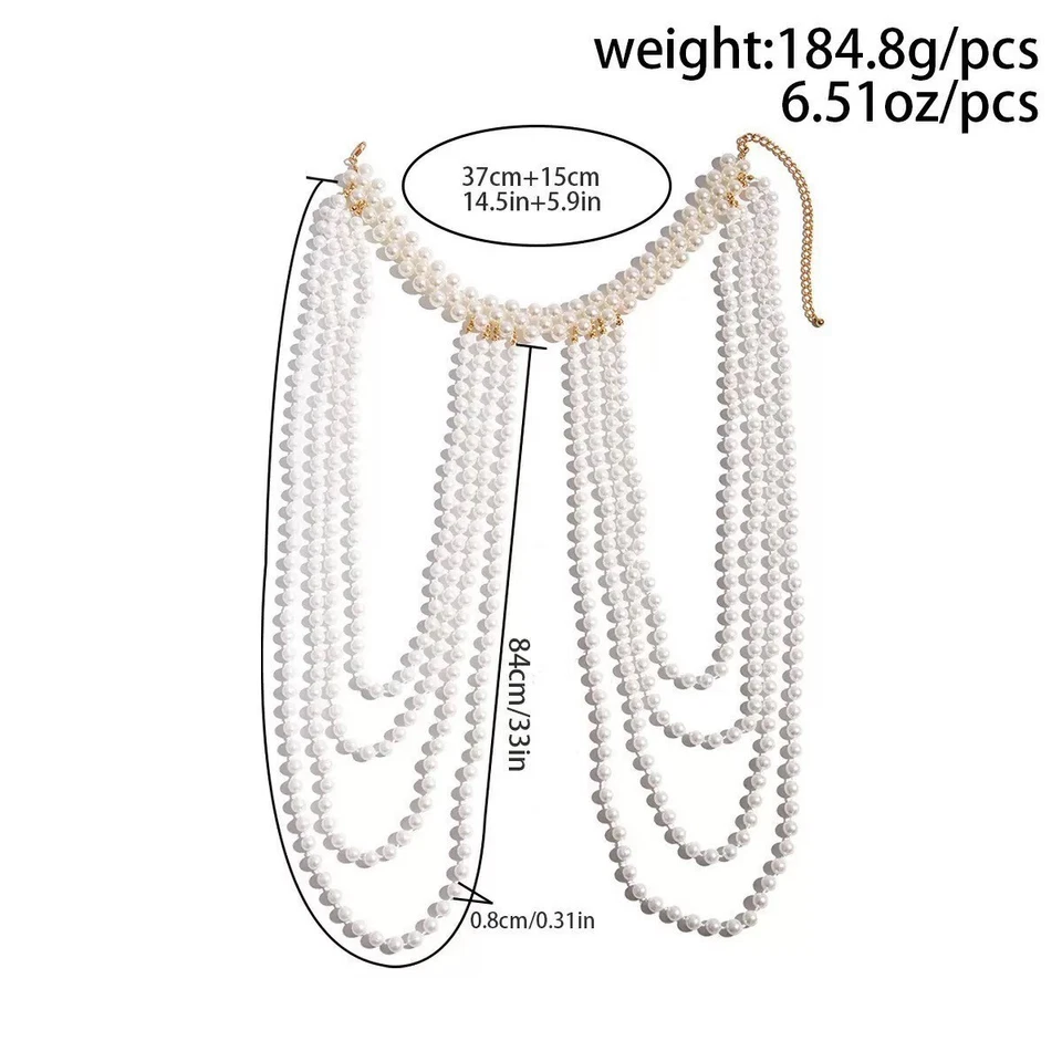 Beaded Shoulder Jewelry Pearl Necklace Shawl Body Chain Gown Match Wedding Party - Image 3 of 4