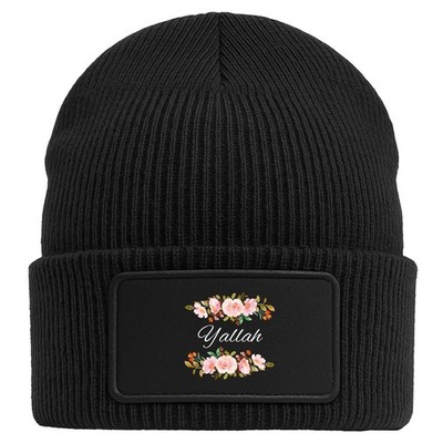 Beanie mit Patch Yallah arabisch Blumen Geschenkidee Yallah Geschenk Präsent Mit
