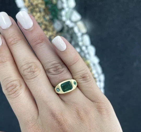 Anillo Esmeralda Zambia Natural 18k Oro Amarillo Sólido 18k Anillo Esmeralda Anillo Oro Foto 2 de 4