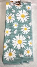 KITCHENAID KITCHEN TOWELS 2 FLOWERS TURQUOISE YELLOW DAISIES 100 COTTON NIP