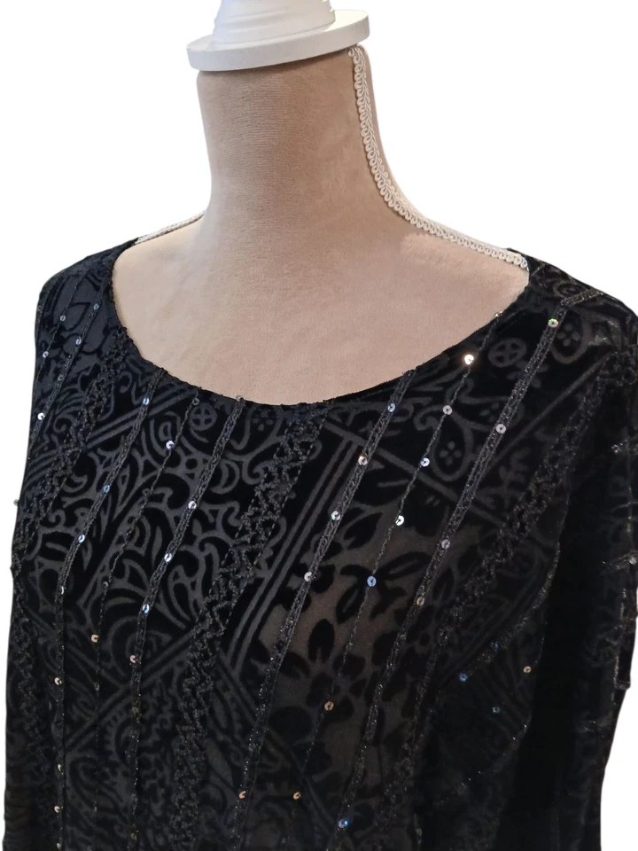 Blusa Coldwater Creek Terciopelo Burnout Lentejuelas Mujer XL Cachicho Coachella Foto 2 de 4