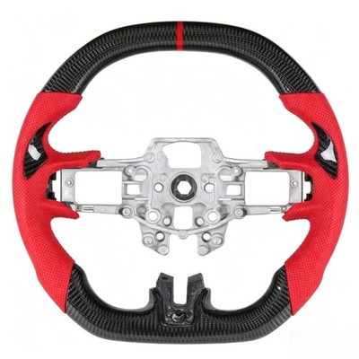 Carbon Fiber Flat Sport Steering Wheel for Ford Mustang GT 2015-2023 Red Leather