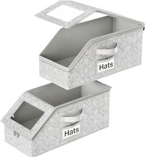 Space-Saving Hat Box with Clear Window Zipper Lid 2-Pack Stackable Closet Hat Or