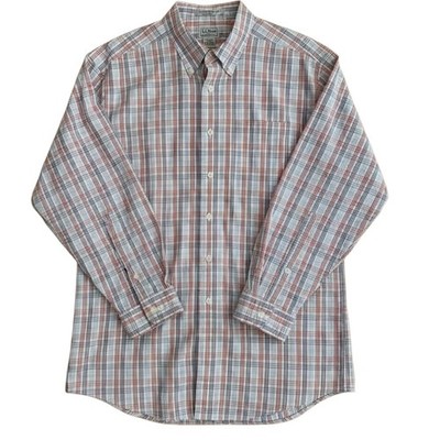 L.L. Bean Shirt Sz 17-34 White Red Blue Button Up Flannel Traditional Fit Plaid