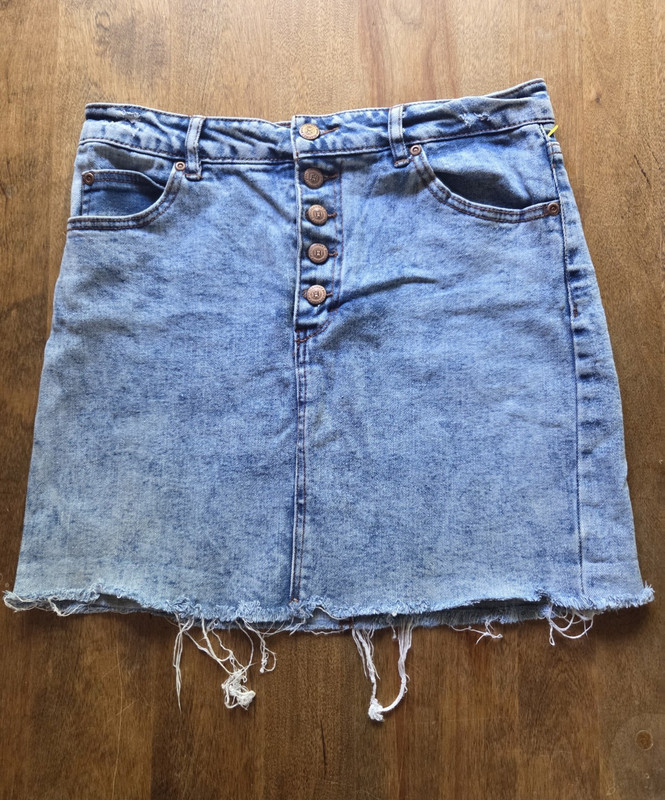 Highway Jeans Girls Blue Denim Mini Skirt Button Fly Frayed Hem Belt Loops 9/10