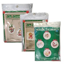 Vintage Cross Stitch Christmas Ornament Kit Lot Bucilla Dimensions Wee Winsomes